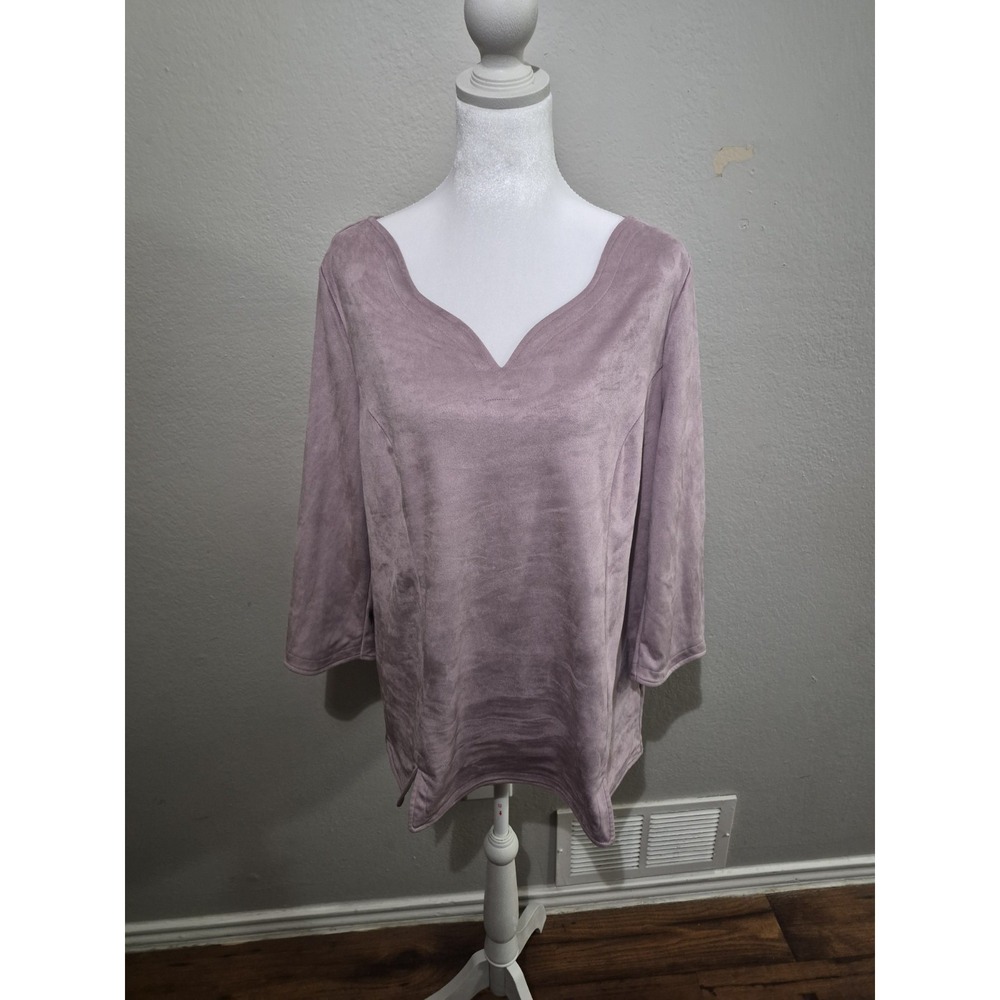 Soft Surroundings Faux Suede 3/4 Bell Sleeve Tunic Top Size Medium Lilac Cruise‎
